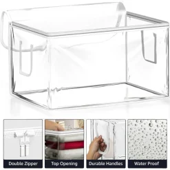 Sorbus Foldable Large Clear Plastic Bags with Zipper & Carry Handles
