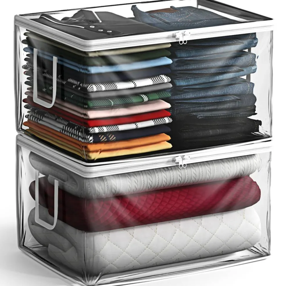 Sorbus Foldable Large Clear Plastic Bags with Zipper & Carry Handles