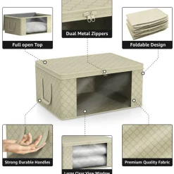 Sorbus Medium Clothes Storage Bags 6 Pack - Foldable Blanket Organizer Bins with Window, Lids, and Handles