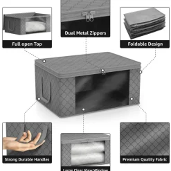 Sorbus Medium Clothes Storage Bags 6 Pack - Foldable Blanket Organizer Bins with Window, Lids, and Handles