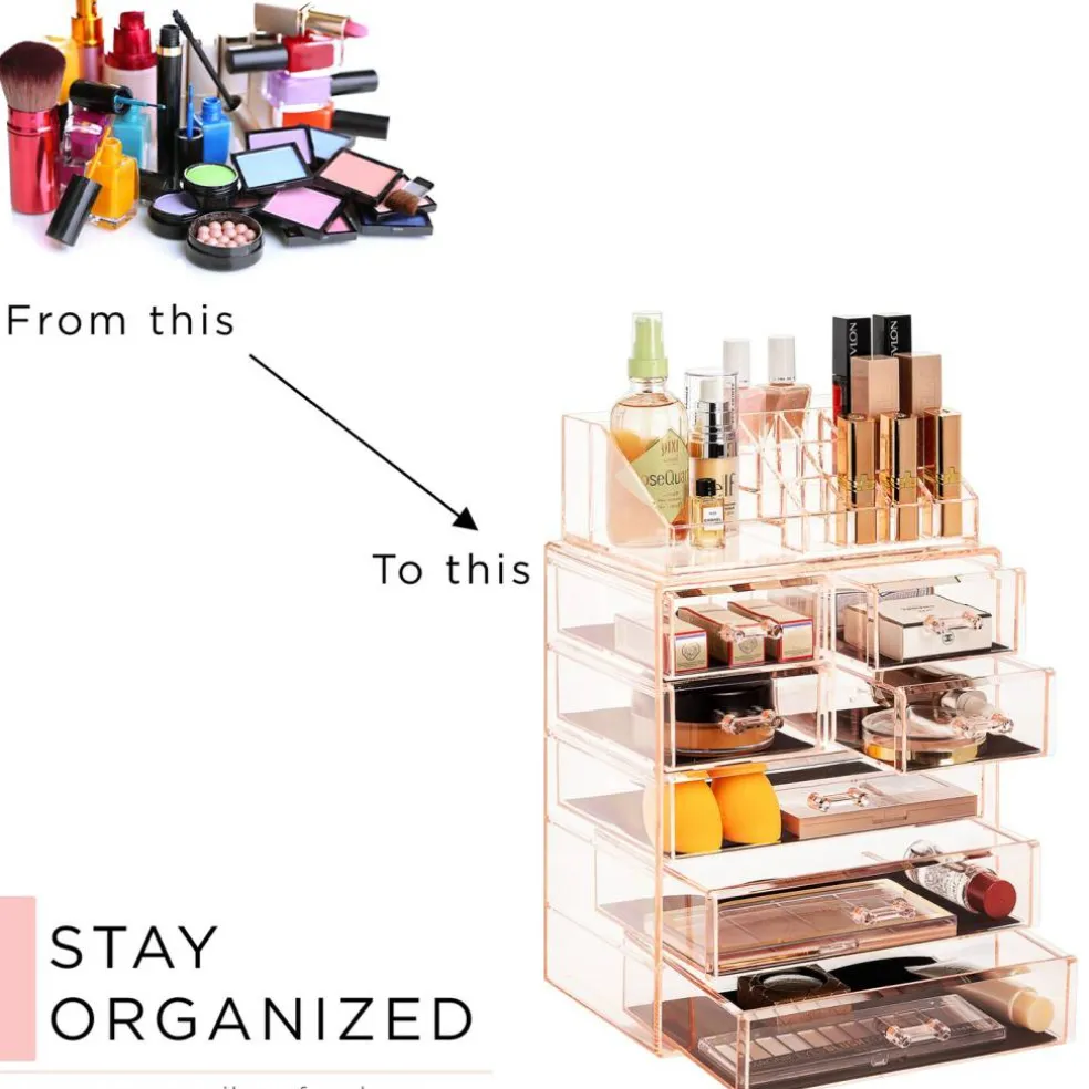 Sorbus Medium Makeup Organizer Set - (3 Large / 4 Small Drawers/Top Tray)