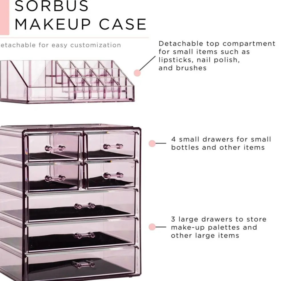 Sorbus Medium Makeup Organizer Set - (3 Large / 4 Small Drawers/Top Tray)