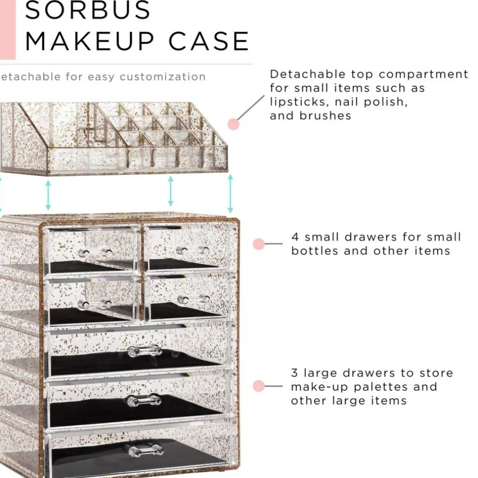 Sorbus Medium Makeup Organizer Set - (3 Large / 4 Small Drawers/Top Tray)