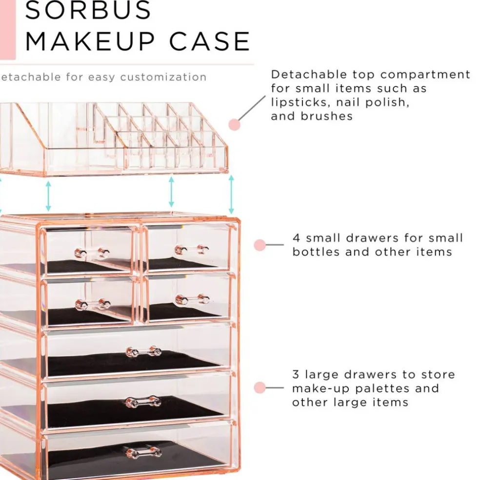 Sorbus Medium Makeup Organizer Set - (3 Large / 4 Small Drawers/Top Tray)