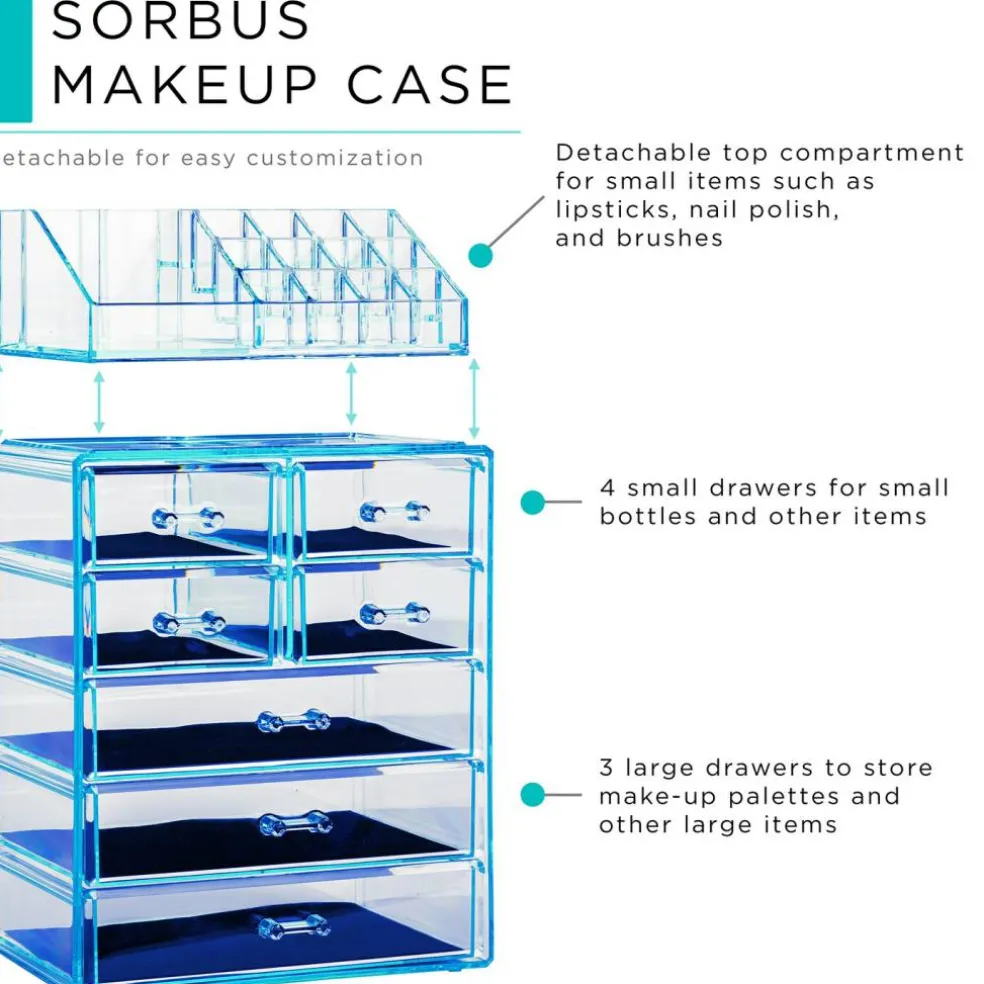 Sorbus Medium Makeup Organizer Set - (3 Large / 4 Small Drawers/Top Tray)