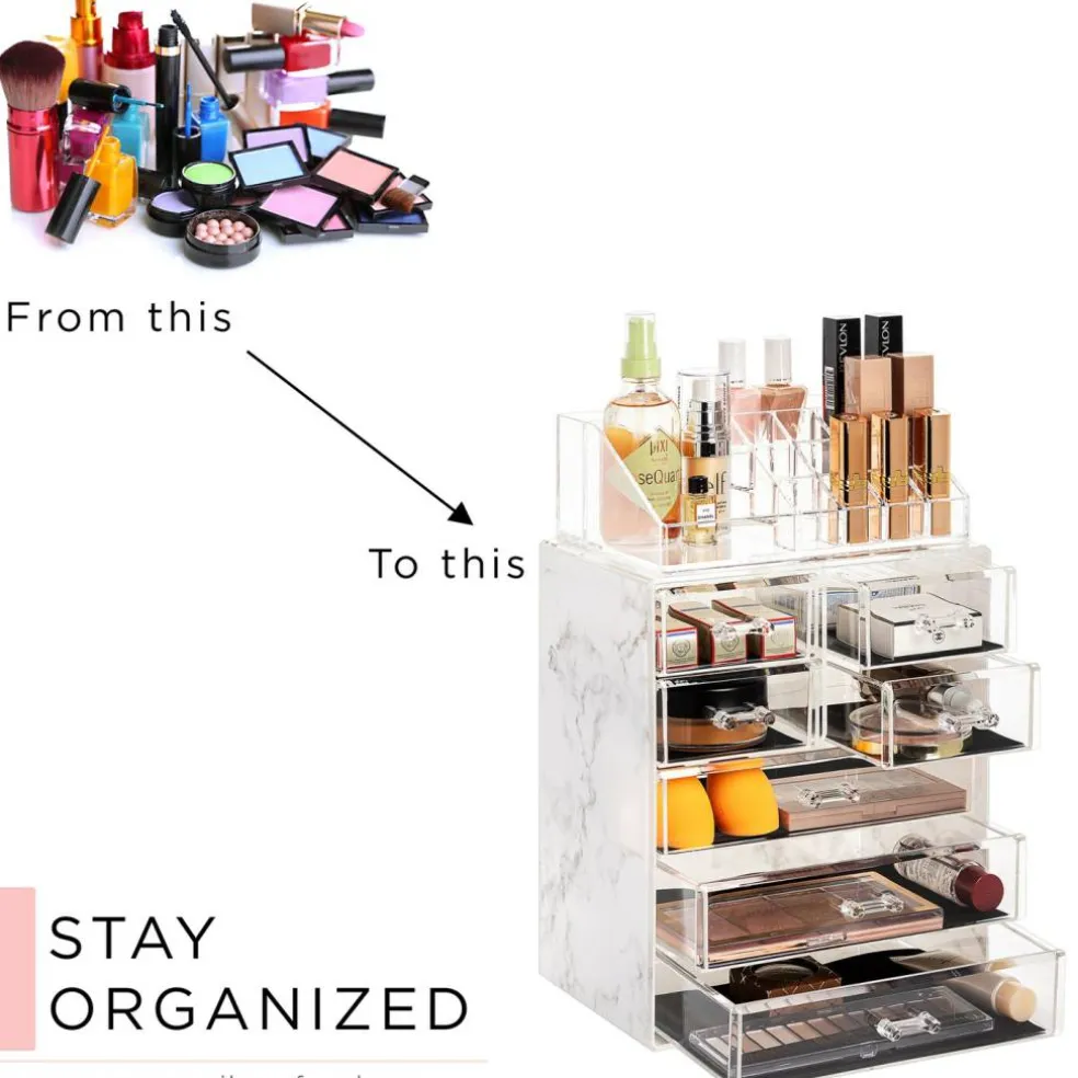 Sorbus Medium Makeup Organizer Set - (3 Large / 4 Small Drawers/Top Tray)