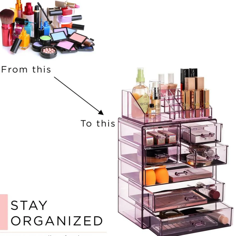 Sorbus Medium Makeup Organizer Set - (3 Large / 4 Small Drawers/Top Tray)