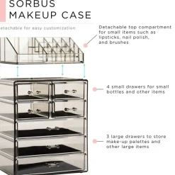 Sorbus Medium Makeup Organizer Set - (3 Large / 4 Small Drawers/Top Tray)