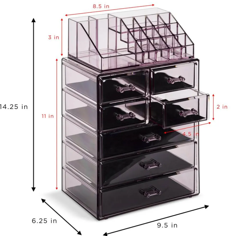 Sorbus Medium Makeup Organizer Set - (3 Large / 4 Small Drawers/Top Tray)