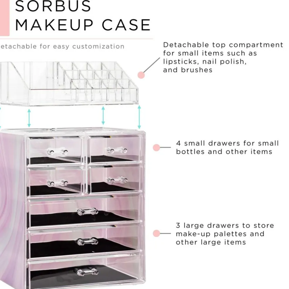 Sorbus Medium Makeup Organizer Set - (3 Large / 4 Small Drawers/Top Tray)