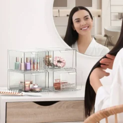 Sorbus 2 Pack Clear Stackable Acrylic Drawer Makeup Organizers - for Vanity, Bathroom, Under Sink, Cabinets, Jewelry, and More