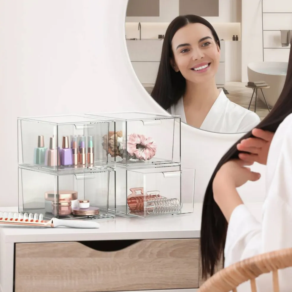 Sorbus 2 Pack Clear Stackable Acrylic Drawer Makeup Organizers - for Vanity, Bathroom, Under Sink, Cabinets, Jewelry, and More