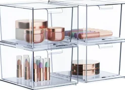 Sorbus 2 Pack Clear Stackable Acrylic Drawer Makeup Organizers - for Vanity, Bathroom, Under Sink, Cabinets, Jewelry, and More