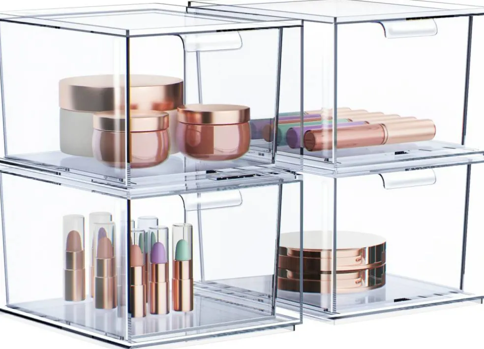 Sorbus 2 Pack Clear Stackable Acrylic Drawer Makeup Organizers - for Vanity, Bathroom, Under Sink, Cabinets, Jewelry, and More
