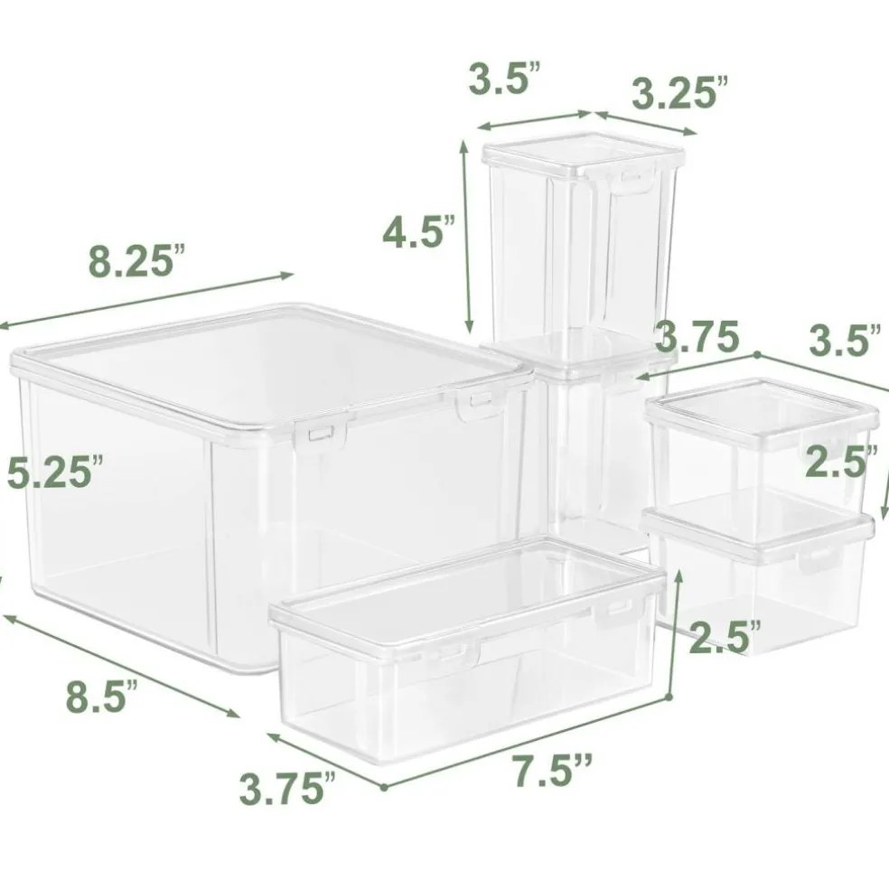 Sorbus 6-Piece Hardware Storage Container Set with Built in Lids - Stackable Organizational Tool Storage - Screws, Bolts, Nails and More