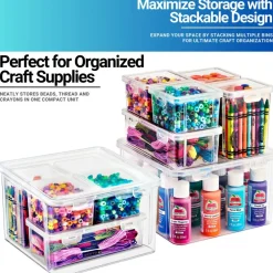Sorbus 6-Piece Hardware Storage Container Set with Built in Lids - Stackable Organizational Tool Storage - Screws, Bolts, Nails and More
