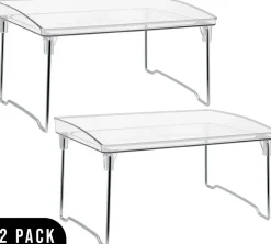 Sorbus Stackable Shelves for Cabinets & Countertop - Storage Shelf Organizer Stand Racks- Foldable Shelves for Undersink, Kitchen Cabinets, Pantry, Countertops, Clear Plastic/Metal