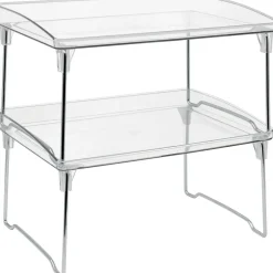 Sorbus Stackable Shelves for Cabinets & Countertop - Storage Shelf Organizer Stand Racks- Foldable Shelves for Undersink, Kitchen Cabinets, Pantry, Countertops, Clear Plastic/Metal