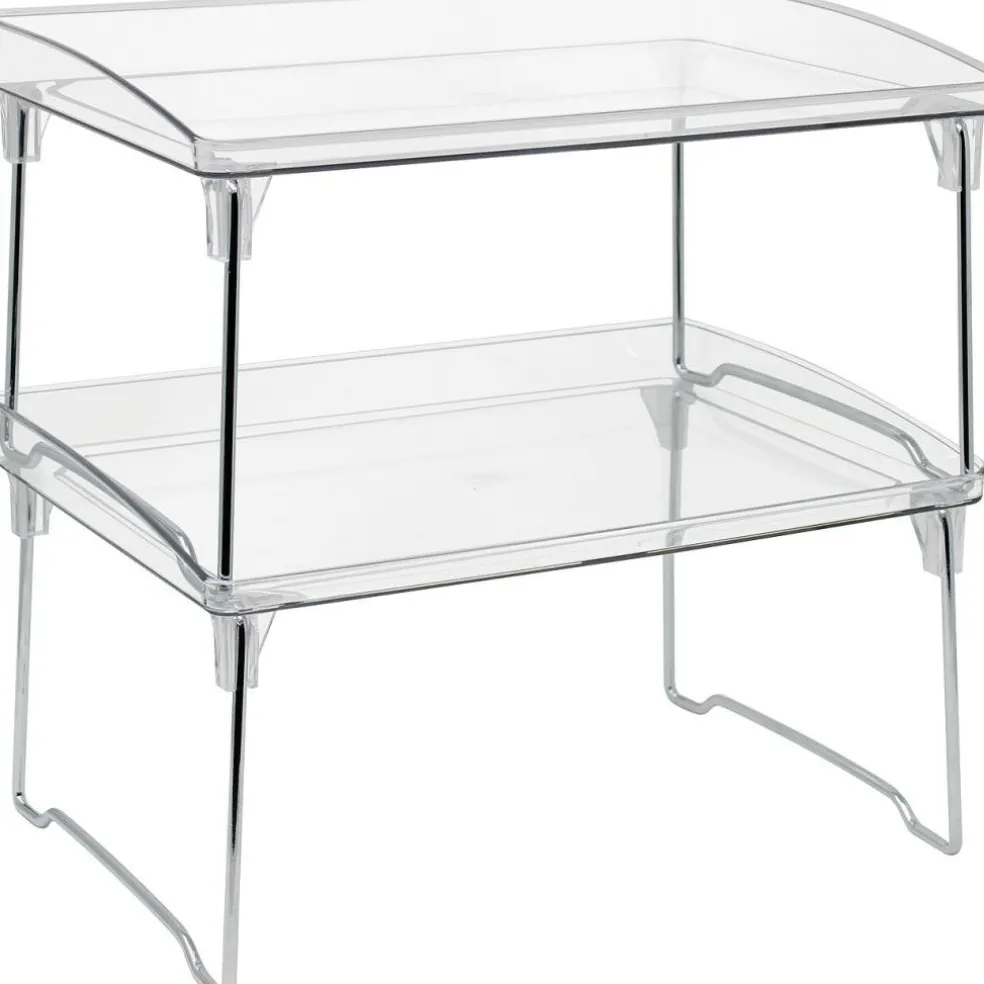Sorbus Stackable Shelves for Cabinets & Countertop - Storage Shelf Organizer Stand Racks- Foldable Shelves for Undersink, Kitchen Cabinets, Pantry, Countertops, Clear Plastic/Metal
