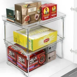 Sorbus Stackable Shelves for Cabinets & Countertop - Storage Shelf Organizer Stand Racks- Foldable Shelves for Undersink, Kitchen Cabinets, Pantry, Countertops, Clear Plastic/Metal
