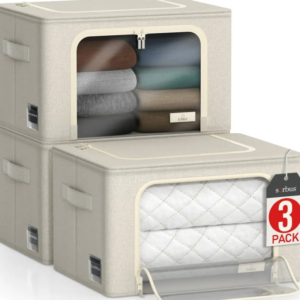 Sorbus Storage Bins 3 Pack- Container Organizer Set with Window & Handles