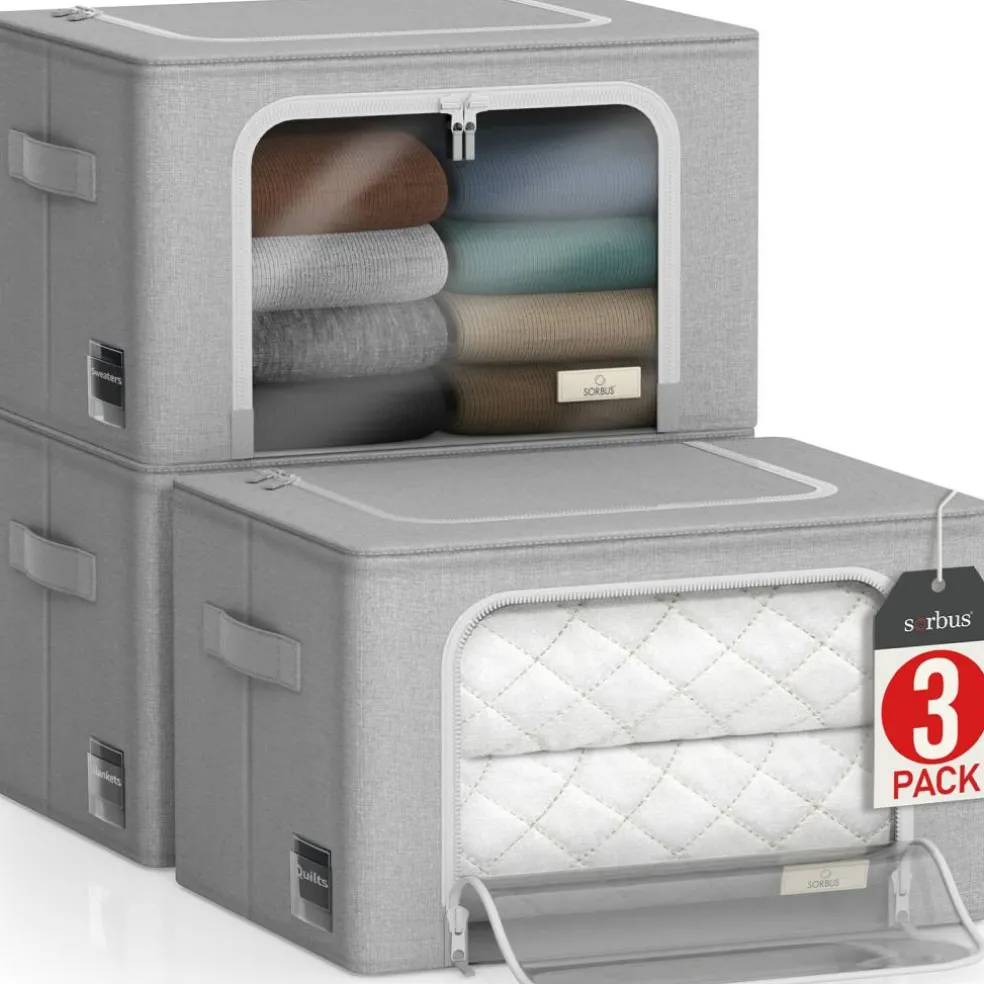 Sorbus Storage Bins 3 Pack- Container Organizer Set with Window & Handles