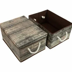 Sorbus Storage Box Set with Lid, Carry Handles, Foldable Frame, Rustic Wood Grain Print Bins, Great for Toys, Memorabilia, Closet, Office, Bedroom, 2-Pack (Wood Box Set - Brown)