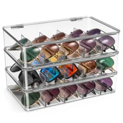 Sorbus Sunglasses Organizer - Plastic Stackable Eyeglass Storage and Display Case for Multiple Glasses with Lid, 3 Pack