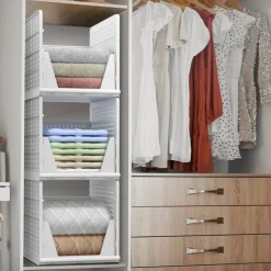 Sorbus 3 Tier Open Front Plastic Stackable Baskets Stand - for Closets, Bedrooms, Bathrooms, or Pantries