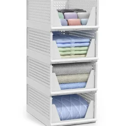 Sorbus 3 Tier Open Front Plastic Stackable Baskets Stand - for Closets, Bedrooms, Bathrooms, or Pantries