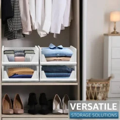 Sorbus 3 Tier Open Front Plastic Stackable Baskets Stand - for Closets, Bedrooms, Bathrooms, or Pantries