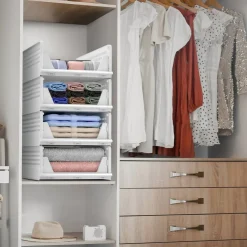 Sorbus 3 Tier Open Front Plastic Stackable Baskets Stand - for Closets, Bedrooms, Bathrooms, or Pantries