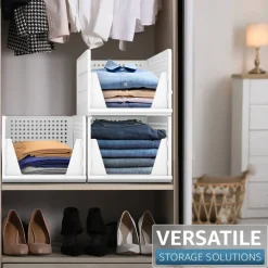 Sorbus 3 Tier Open Front Plastic Stackable Baskets Stand - for Closets, Bedrooms, Bathrooms, or Pantries