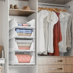 Sorbus 3 Tier Open Front Plastic Stackable Baskets Stand - for Closets, Bedrooms, Bathrooms, or Pantries
