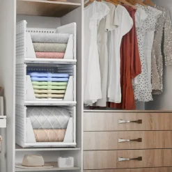 Sorbus 3 Tier Open Front Plastic Stackable Baskets Stand - for Closets, Bedrooms, Bathrooms, or Pantries