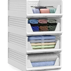 Sorbus 3 Tier Open Front Plastic Stackable Baskets Stand - for Closets, Bedrooms, Bathrooms, or Pantries