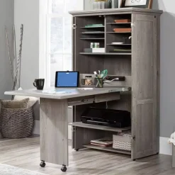 Space-Saving Armoire with Drop Leaf Desk and Adjustable Shelves for Home Office or Crafting