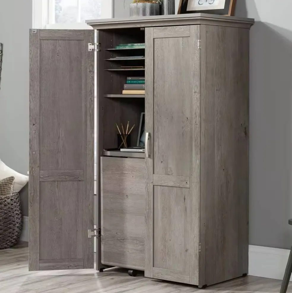 Space-Saving Armoire with Drop Leaf Desk and Adjustable Shelves for Home Office or Crafting