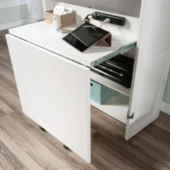Space-Saving Armoire with Drop Leaf Desk and Adjustable Shelves for Home Office or Crafting