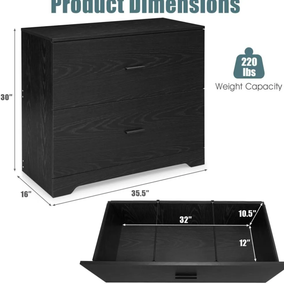 Space Saving Engineered Wood File Cabinet with 2 Drawers Large Storage Capacity for Office or Home Use