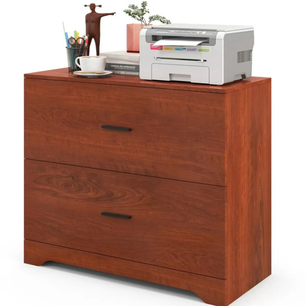 Space Saving Engineered Wood File Cabinet with 2 Drawers Large Storage Capacity for Office or Home Use