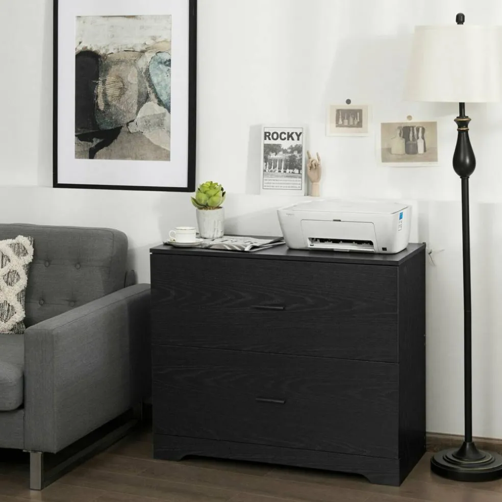Space Saving Engineered Wood File Cabinet with 2 Drawers Large Storage Capacity for Office or Home Use