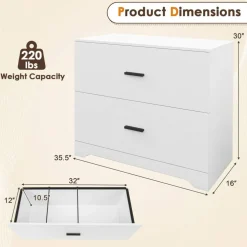 Space Saving Engineered Wood File Cabinet with 2 Drawers Large Storage Capacity for Office or Home Use