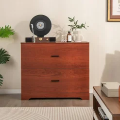 Space Saving Engineered Wood File Cabinet with 2 Drawers Large Storage Capacity for Office or Home Use