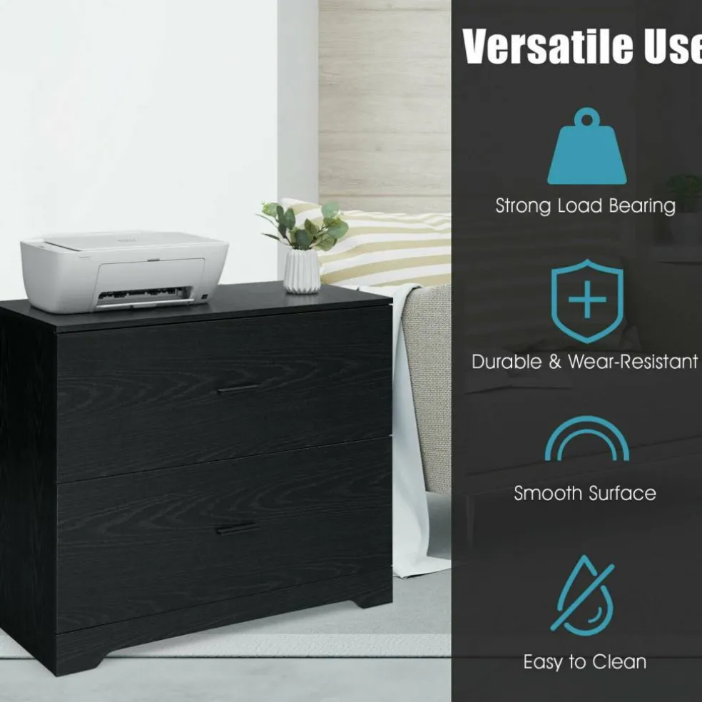 Space Saving Engineered Wood File Cabinet with 2 Drawers Large Storage Capacity for Office or Home Use