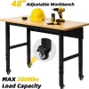 spanspace 48" Adjustable Heavy-Duty Workbench, Hardwood Top Worktable with Locking Universal Wheels & Metal Frame,Workshop Garage Table