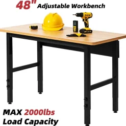 spanspace 48" Heavy-Duty Adjustable Workbench, Multi-Purpose Hardwood Top Worktable with Metal Frame & Foot Pads,2000 lbs Load Capacity