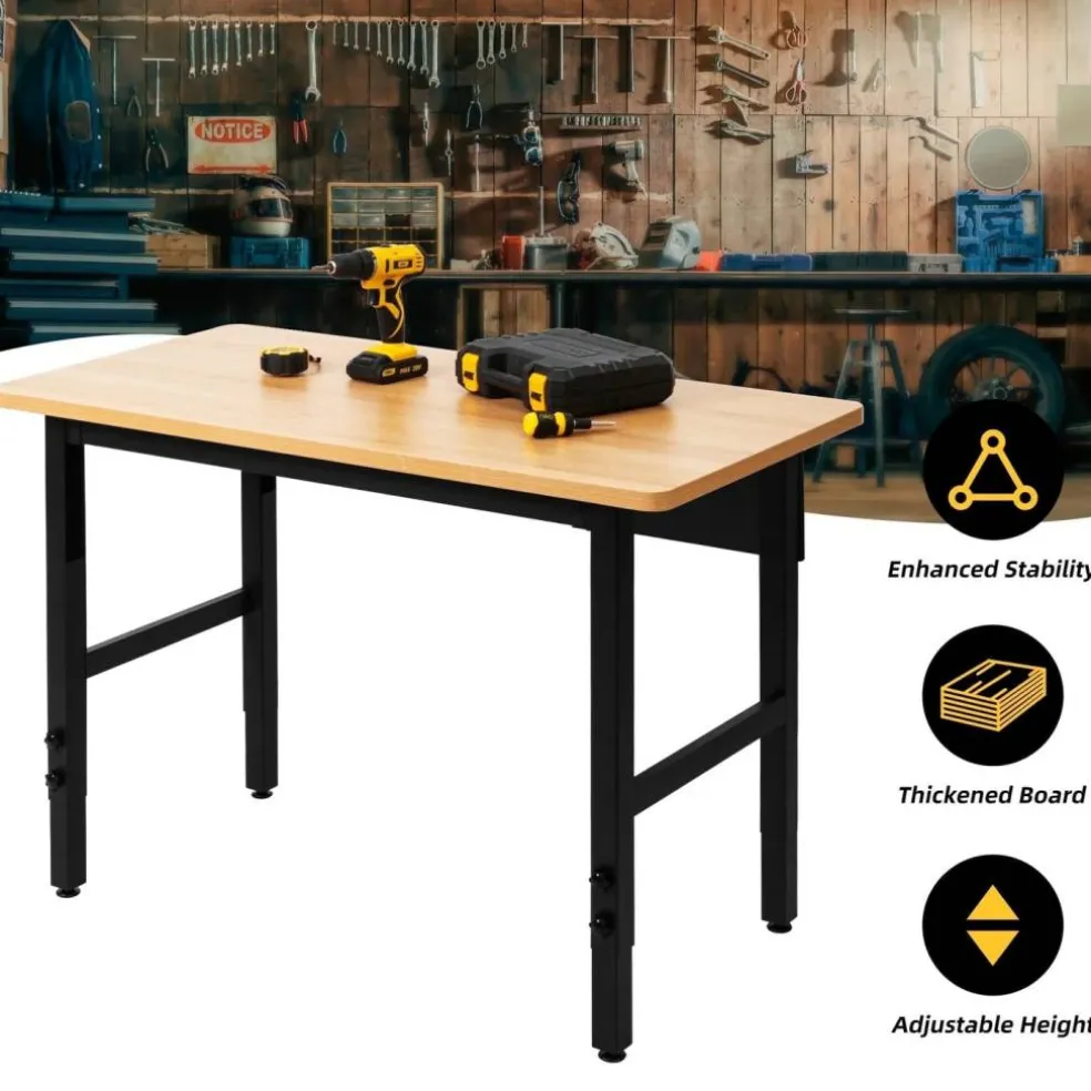 spanspace 48" Heavy-Duty Adjustable Workbench, Multi-Purpose Hardwood Top Worktable with Metal Frame & Foot Pads,2000 lbs Load Capacity