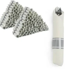 Spec101 Plastic Silverware in Silver Color - 300pk Pre Wrapped Plastic Cutlery