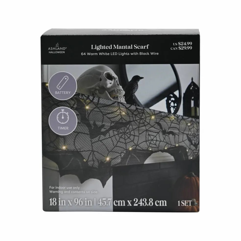 96" Spiderweb & Bats LED Lighted Mantel Scarf by Ashland®